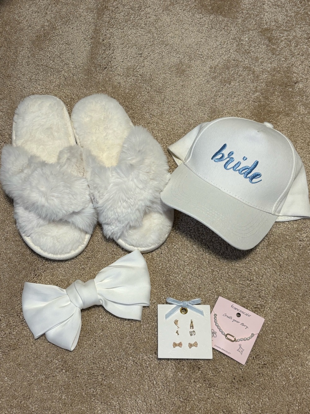 Bridal Bundle! Slippers, Hat, Hair Bow, Jewelry